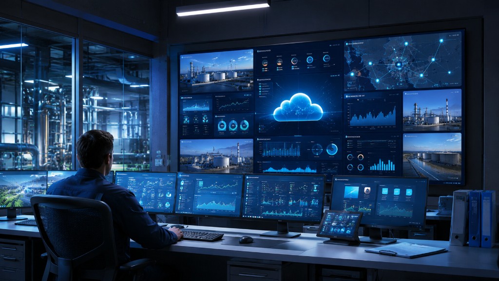 Industrial control center with SCADA Cloud dashboards, video wall and real-time remote monitoring